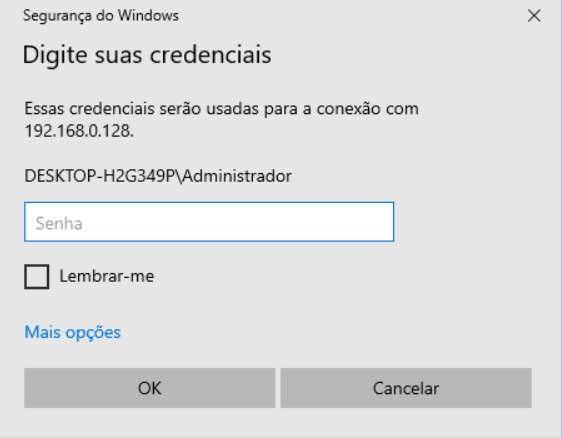 A imagem apresenta a tela de solicitação de credenciais do windows, onde o ousuário marcado é o 